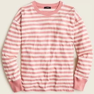 J. CREW Long-Sleeve Slub Cotton T-Shirt with Coral Striped Pattern Size Small